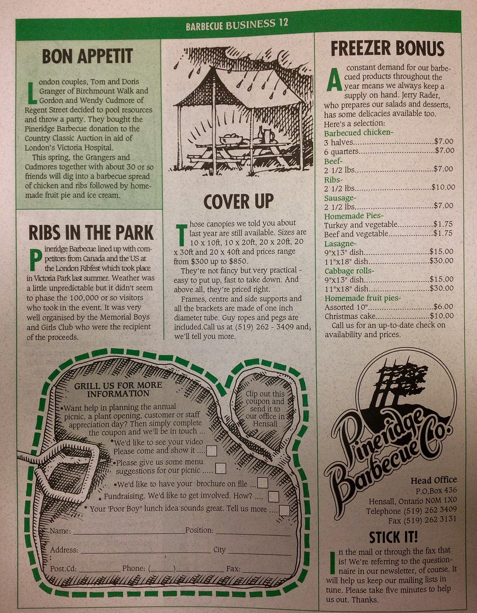 #BarbecueBusiness The Pineridge Barbecue Company Newsletter. #TBT to March, 1993