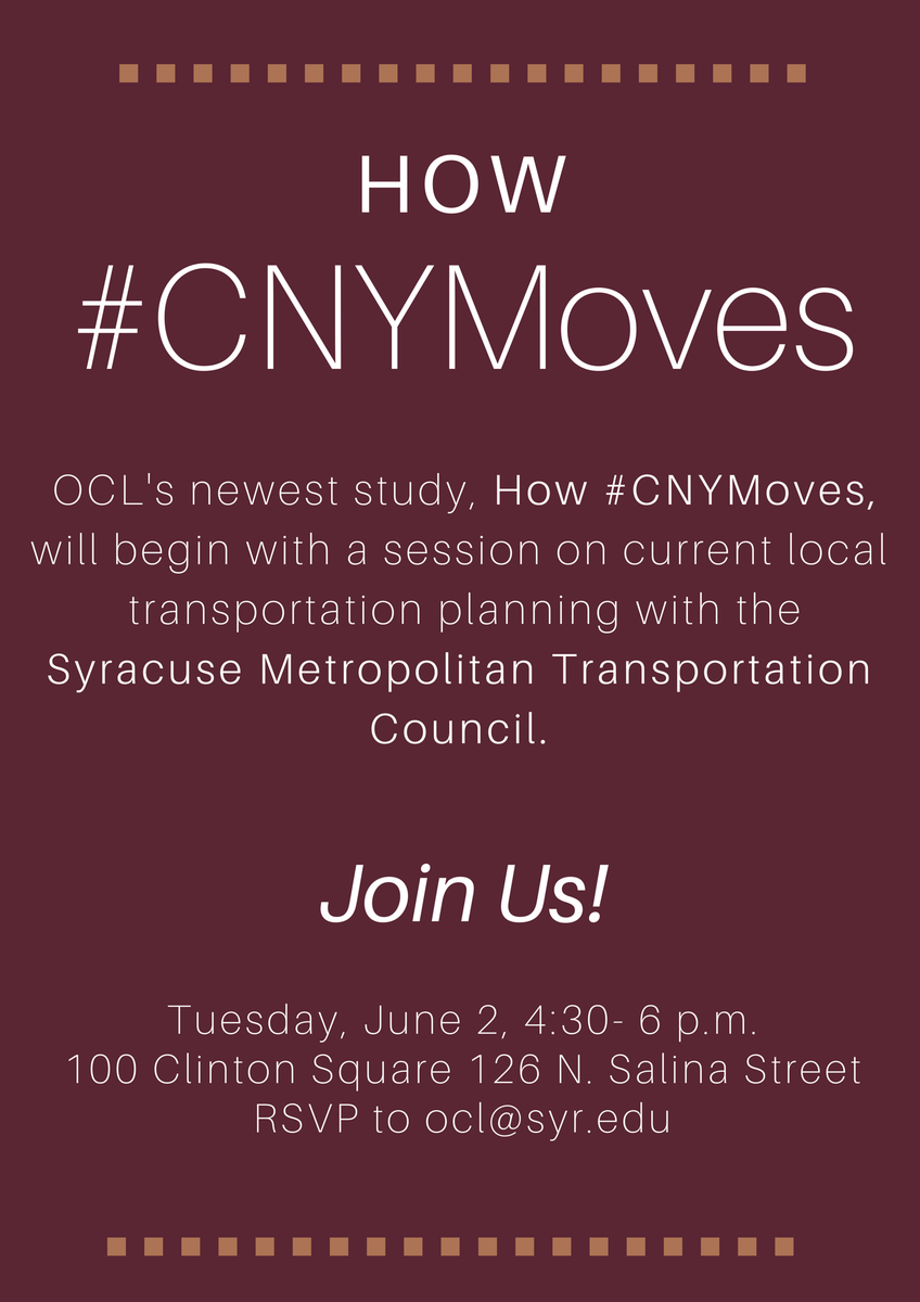 Join us and the SMTC as we begin discussing our newest study, How #CNYMoves! #Syracuse #CNY #Transportation