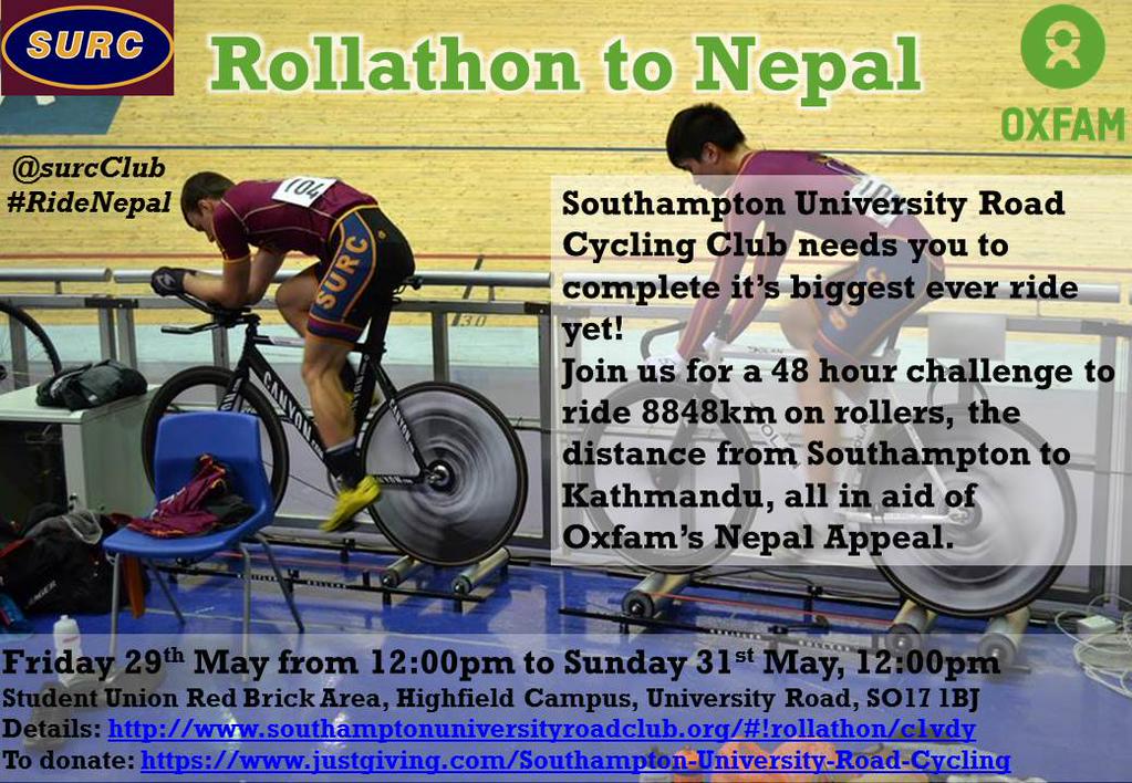 surcClub's tweet photo. @roadcc we're riding 8848km on rollers for @oxfamgb. Can you help spread the word? #RideNepal https://t.co/DM5lffTktB http://t.co/4AfhTMaM0b