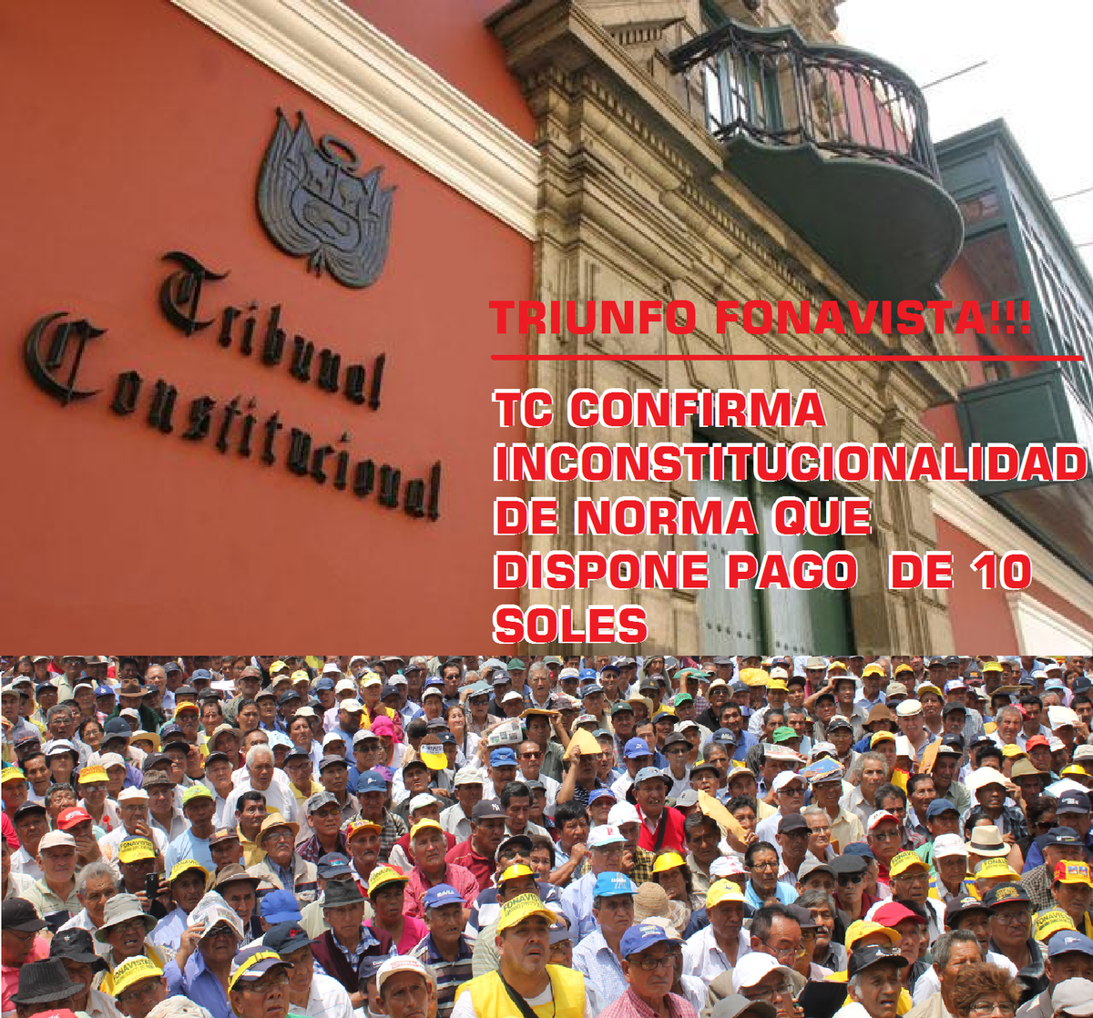FONAVISTASPERU's tweet photo. TC CONFIRMA INCONSTITUCIONALIDAD DE NORMA QUE DISPONE PAGO  DE 10 SOLES http://t.co/qcyGNAj1iI http://t.co/E99ztD1sYL