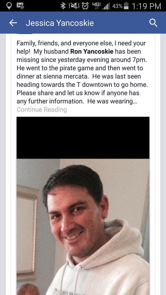 PGH_TAILS's tweet photo. #callingonangels we need help to find missing #Pittsburgh man #yancoskie last seen 5/27/2015 downtown http://t.co/GfX44w0LLE