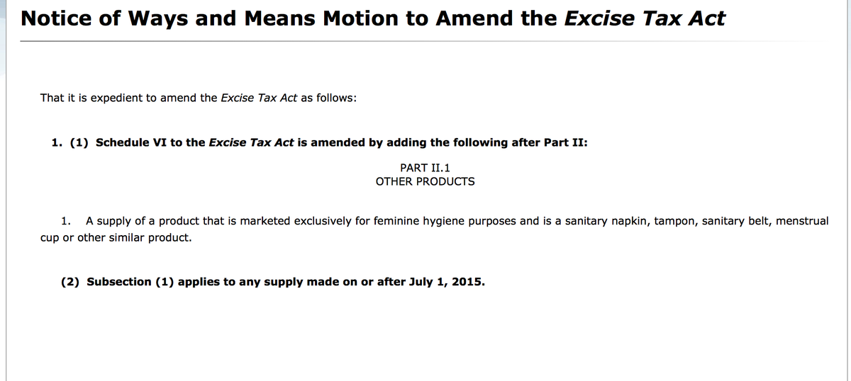 CDNMenstruators's tweet photo. Amendment to the tax act has happened. #NoTaxOnTampons as of July 1, 2015: http://t.co/le7vJHbpQp #cdnpoli #cdnfem http://t.co/7ulYvvkea2