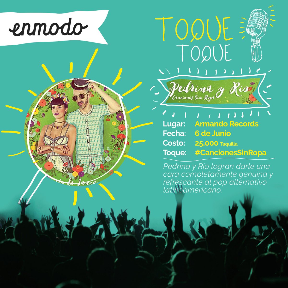 _enmodo's tweet image. #EnmodoToque:  Pedrina y Rio: Pop alternativo latinoamericano. &amp;lt; 06 de Junio &amp;gt;