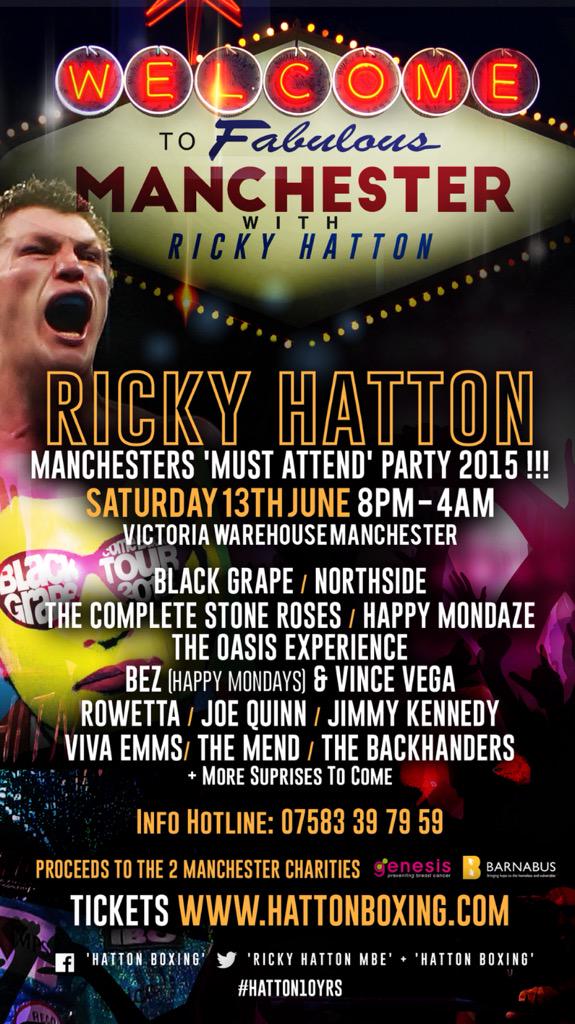 Buzzing for #Hatton10yrs party on 13th June gonna beat top night!! Who's going? <a href="/HitmanHatton/">Ricky Hatton MBE</a>