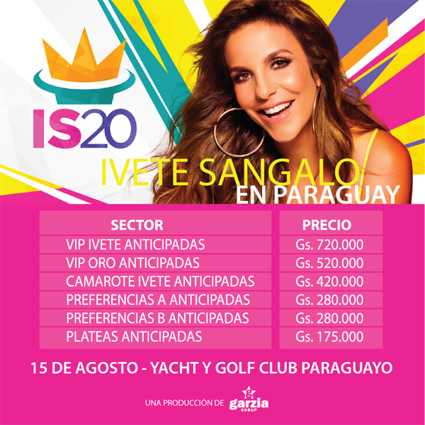 ticketshowpy's tweet photo. Acercate ya a los puntos de ventas de @elticketpy! Estos son los precios actuales para el regreso de Ivete Sangalo! http://t.co/SdhhN6FG9z