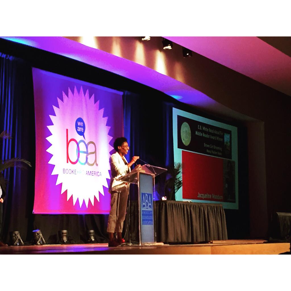 The inspiring #JacquelineWoodson accepting her #indieschoice award for #browngirldreaming #BEA15 #weneeddiversebooks