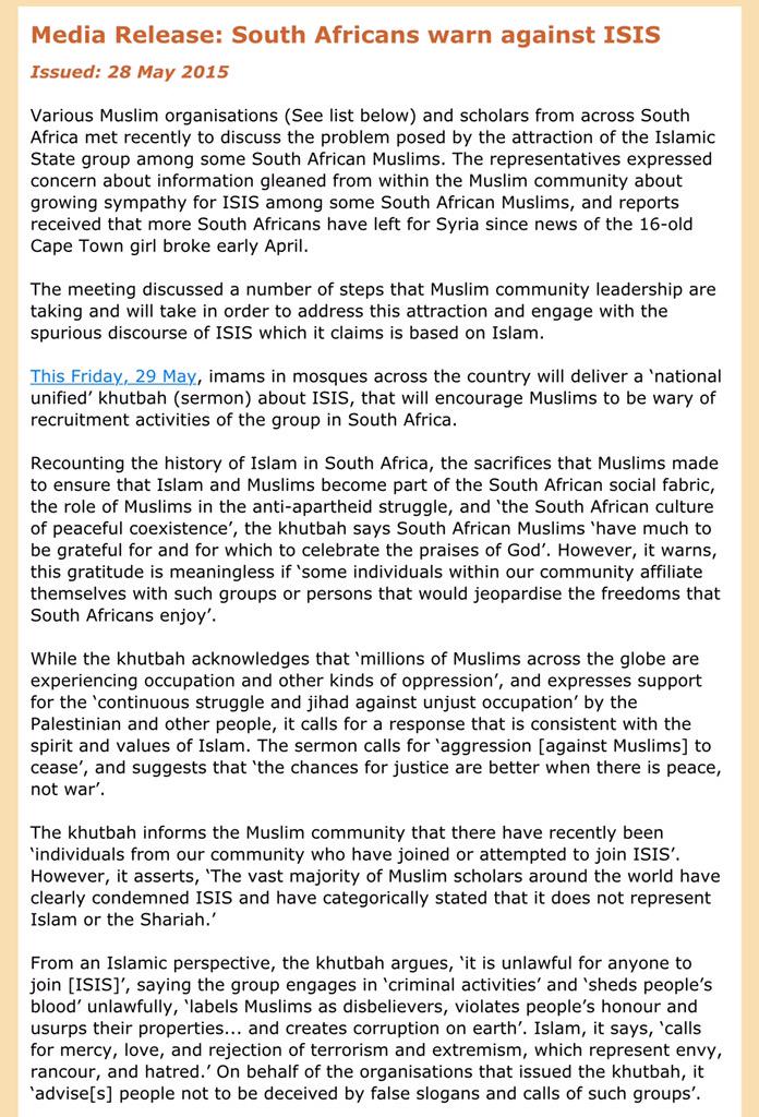 Abramjee's tweet photo. South Africans warned against #ISIS http://t.co/upzNeLcO2I