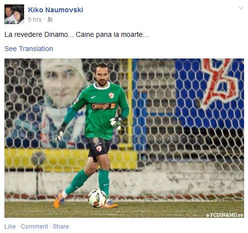 The message on Naumovski's facebook account The message on Naumovski's facebook account