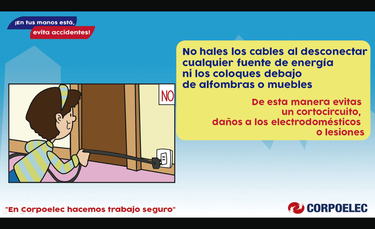 #SeguridadElectrica Desenchufa los cables tomándolos desde la parte plástica (clavija) y no del cable