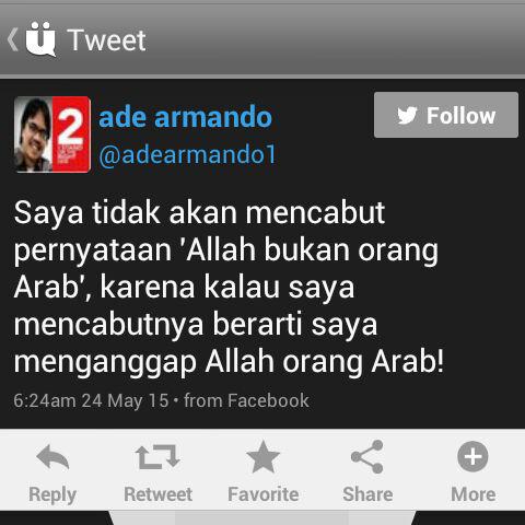 FahrizalDerman's tweet photo. @ulil. Gmna komentar bang ulil mengenai twitt ade armando yg ini.. http://t.co/aH4suchbGM