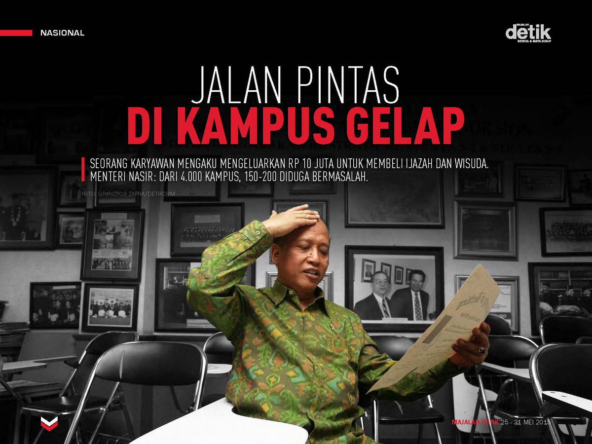 detikcom's tweet photo. Dari sekitar 4.000 kampus di Indonesia, 150-200 diduga bermasalah http://t.co/V7jNADcXG6 | @majalah_detik http://t.co/drXj9E8qjJ