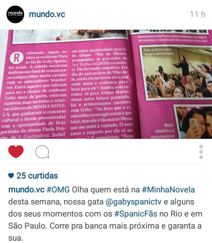CentralGSBrasil's tweet photo. Minha Novela dessa semana com nossa reina @gabyspanic. Corra e compre a sua 😍 http://t.co/SdN7GXYPg7