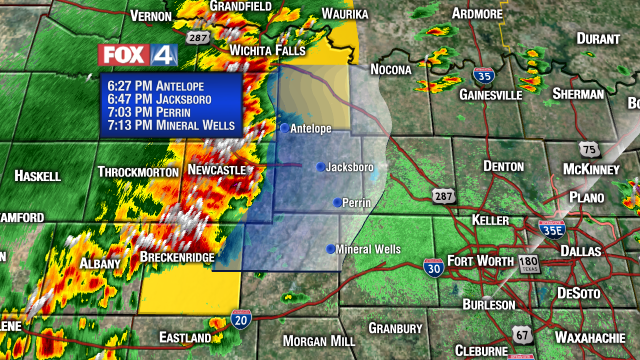 6:21pm: Line of severe storms moving East-40mph may produce wind gusts up to 70mph and dime to quarter hail.
