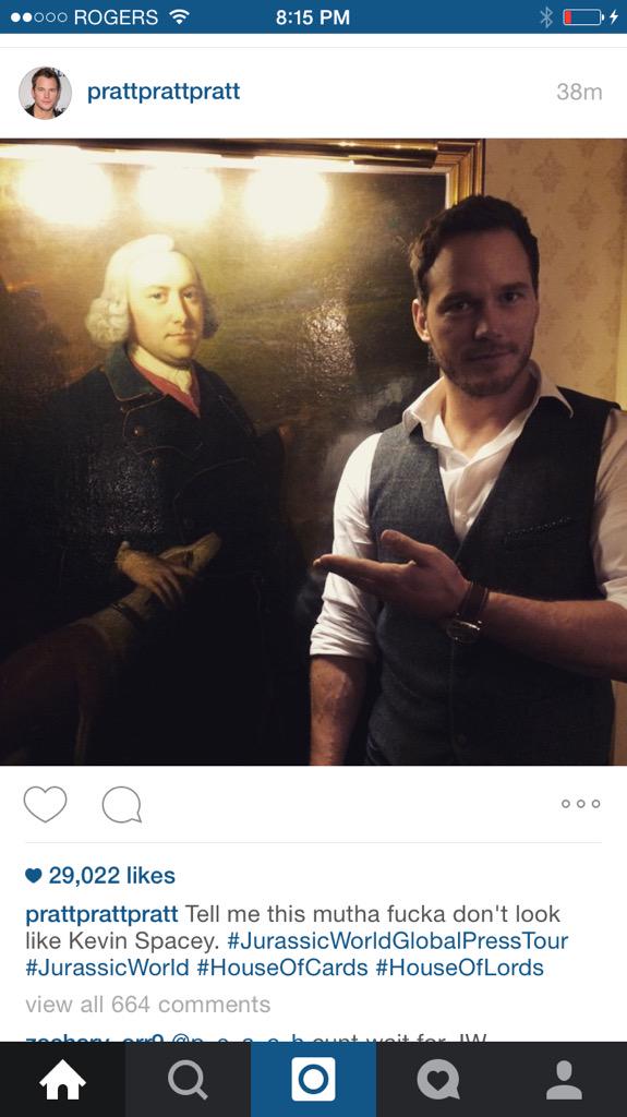 FaceDetective's tweet image. Chris Pratt sees Kevin Spacey but I see SNL's Darrell Hammond.