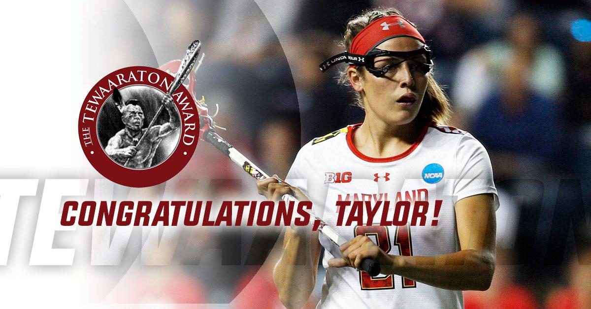 NCAALAX's tweet photo. Taylor Cummings of @MarylandWLAX is the Women's @Tewaaraton Award winner for the second straight year. #ncaaWLAX http://t.co/N9EDtapoJa