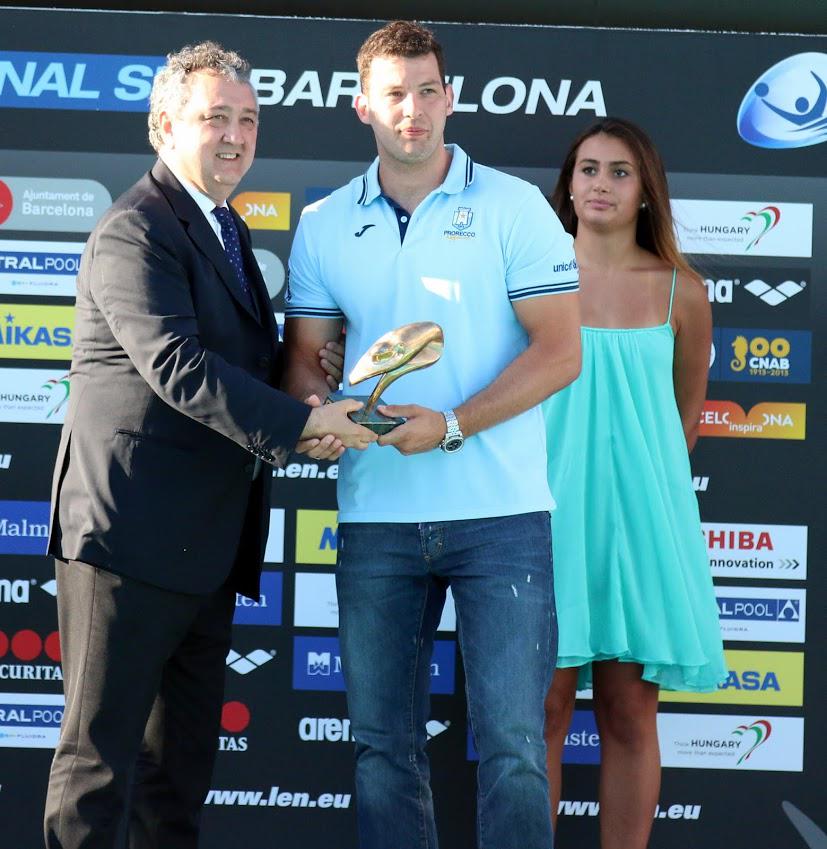 Filip Filipovic received his 2014 European Player of the Year trophy on day 1 of the <a href="/CNABwaterpoloF6/">CNABwaterpoloF6</a> #waterpolo #LEN