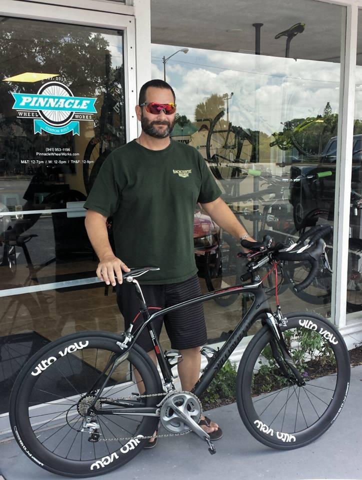 Another happy customer, Keven Aland, leaving Pinnacle Wheel Works with his new CC56 wheels!  Enjoy the ride!