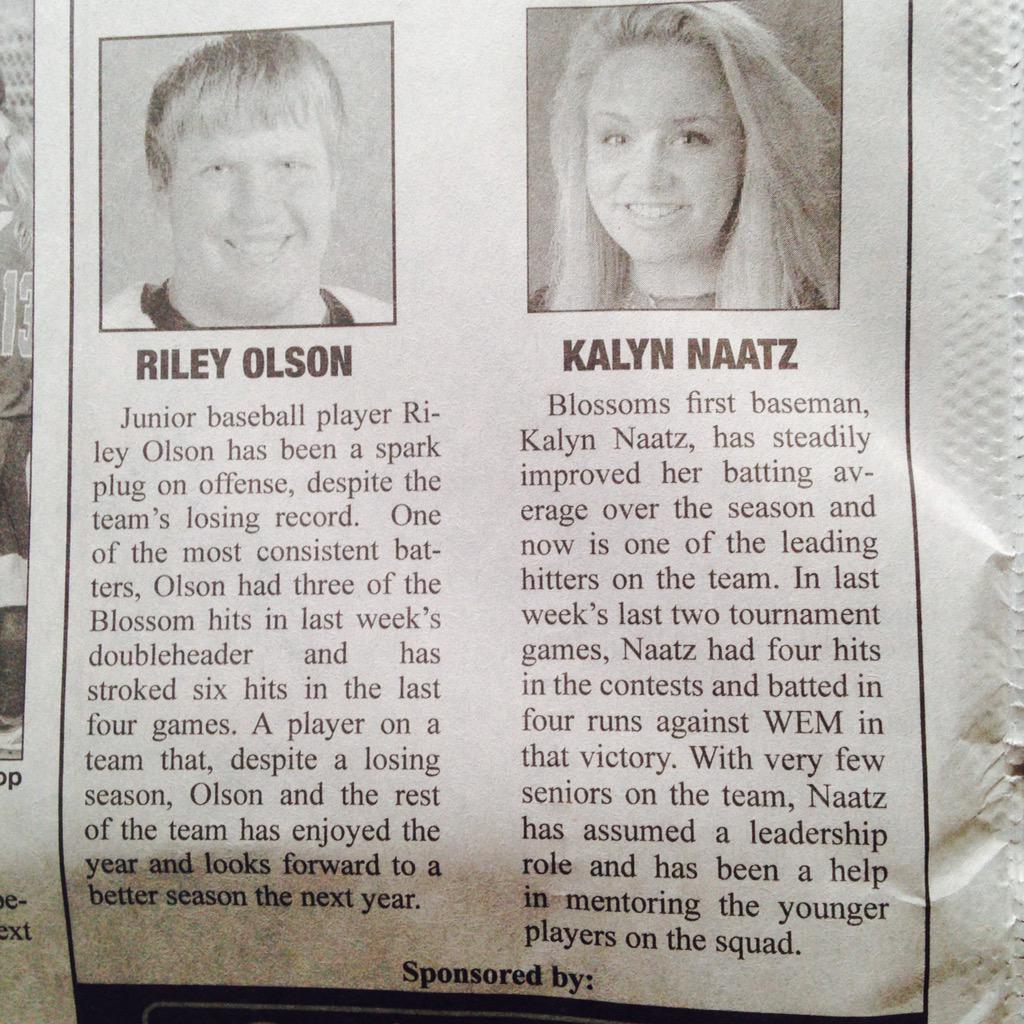 NaatzKalyn's tweet photo. Because we're athletes of the week. π @RileyOlson50 #bpstuds http://t.co/df0Q2kl0tP
