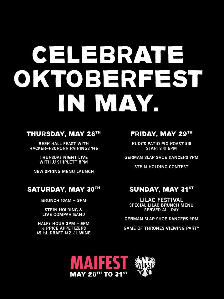 WURSTCalgary's tweet photo. Check out the Maifest events this weekend. 
Chef Rudy's Pig Roast Friday at 5PM http://t.co/C72I3DEyXi
