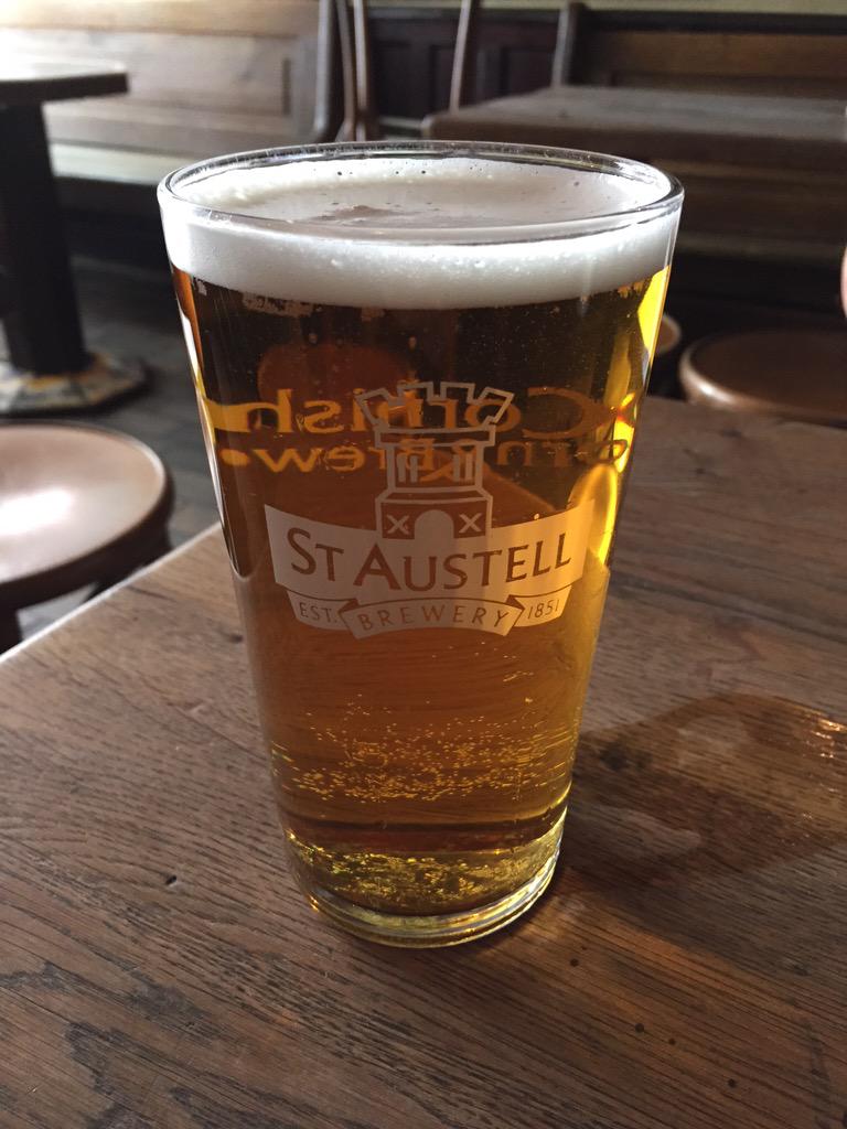 Claus1974's tweet photo. First pint of the day: Big Job (7.2%) from @StAustellBrew. We are @charlieskbh a sister pub to @wharfaalborg 🇩🇰🍻 http://t.co/haMpOLcMoh