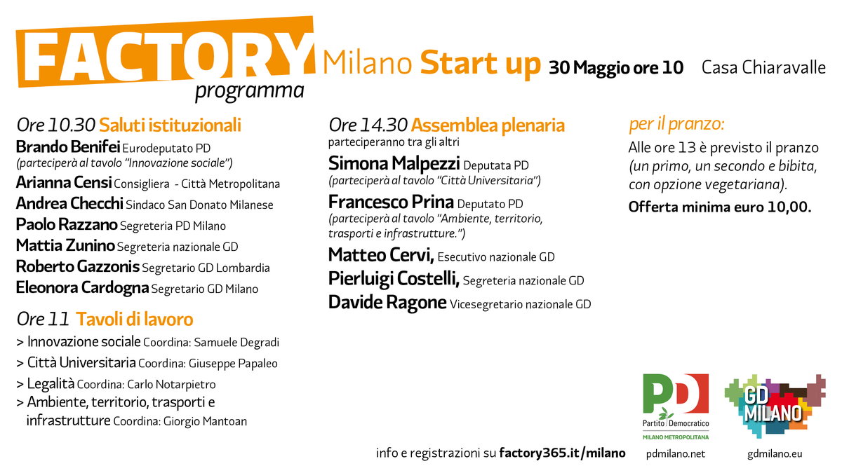 gdmilano14's tweet photo. -1 alla Factory #MilanoStartUp!
Ultime ore per registrarsi - http://t.co/lzexpsjGfo
Il programma e la mappa  => http://t.co/w3MWVJRrLE