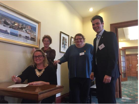 CouncillorSEP's tweet photo. Celebrating Newcastle declaring itself as a welcome city for refugees with @DeclanClausen, and @Nuatali_Nelmes http://t.co/1xEzZLUG7Q