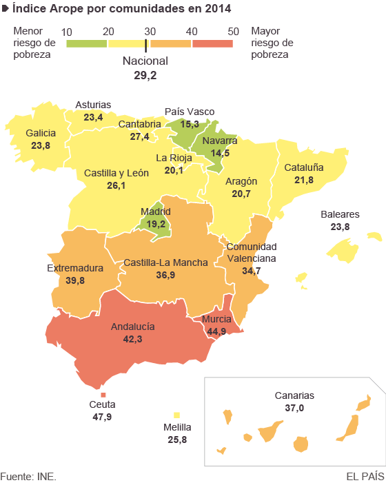 Mapa de riesgo de pobreza. Las tareas pendientes del Estatuto de Andalucía, del 4D y del 28F. Primero, el hambre.