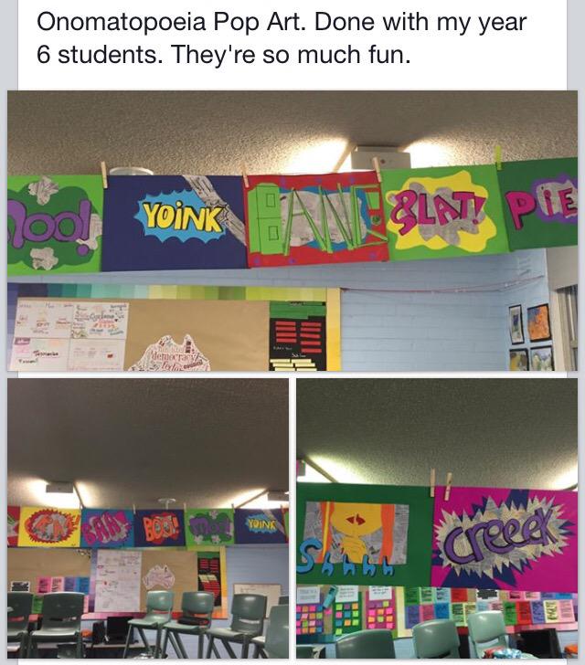 emilyrbooth's tweet photo. Integrated English and Art lesson: onomatopoeia pop art. What a great idea! #ACUedu_452 http://t.co/MFZ19pgYXF