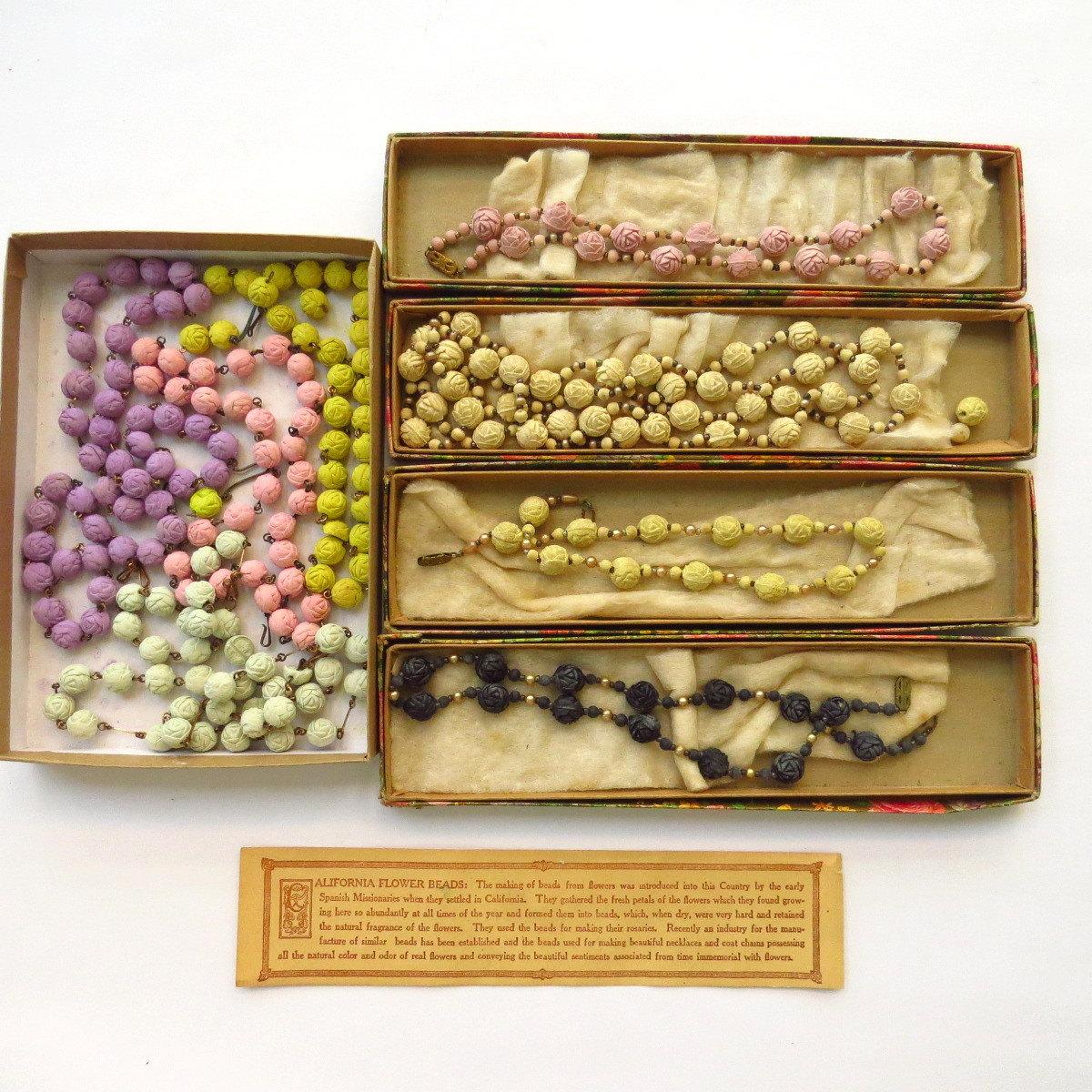 Vintage Lot California Flower Bead Necklaces, Original Boxes, Rosary M… etsy.me/1cmXTjK #Ecochic #DestashLot