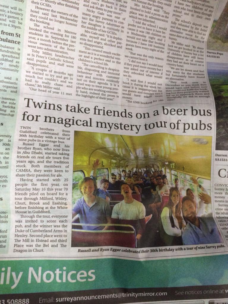 Thanks to <a href="/theduke_Henley/">Duke of Cumberland </a> <a href="/Elsteadmill/">The Mill At Elstead</a> <a href="/whitehousegford/">whitehouse guildford</a> &amp; @beldragon_churt who get a special mention in <a href="/SurreyAd/">Surrey Advertiser</a>.