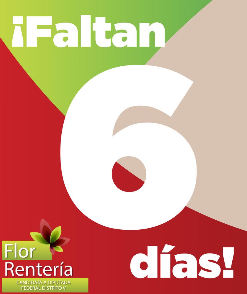 florrent's tweet photo. ¡Buenos días amig@s!
Quedan 6 días de campaña. ¡A darle con todo!
¡Que cada minuto cuente!
#YoConFlor http://t.co/g96FzxtqRS