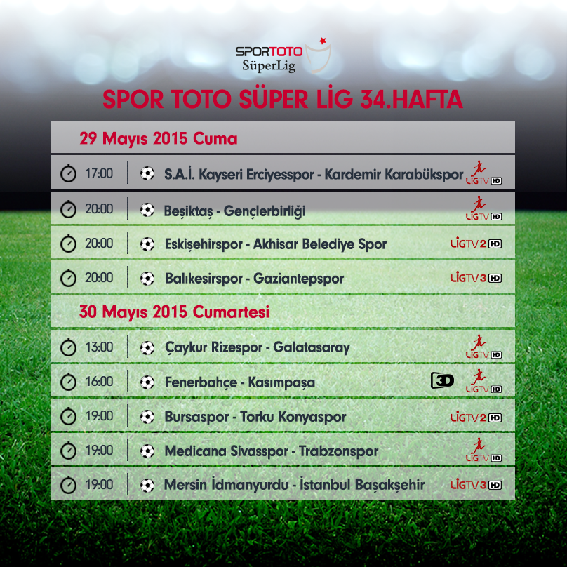 beINSPORTS_TR's tweet photo. Spor Toto Süper Lig'de 34. hafta programı; http://t.co/tW19APjFsA