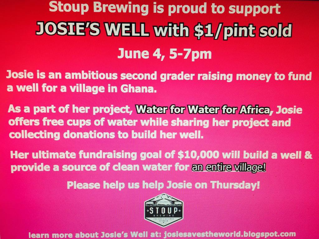 Water_AccessNow's tweet photo. Come see Josie! Thanks @stoupbrewing  #waternow http://t.co/P4MpaYvTRp