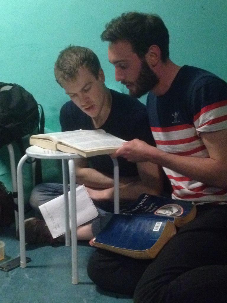 EUNOIATheatre's tweet photo. Working away in #rehearsals brainstorming for #WorkBard @HaydnWhiteside has a particular passion for #shakespeare 😉 http://t.co/goAouUChHe
