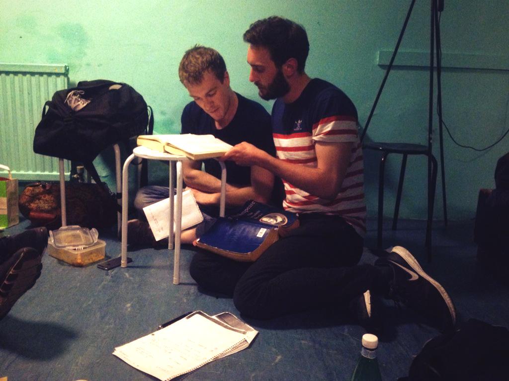 EUNOIATheatre's tweet photo. Working away in #rehearsals brainstorming for #WorkBard @HaydnWhiteside has a particular passion for #shakespeare 😉 http://t.co/goAouUChHe
