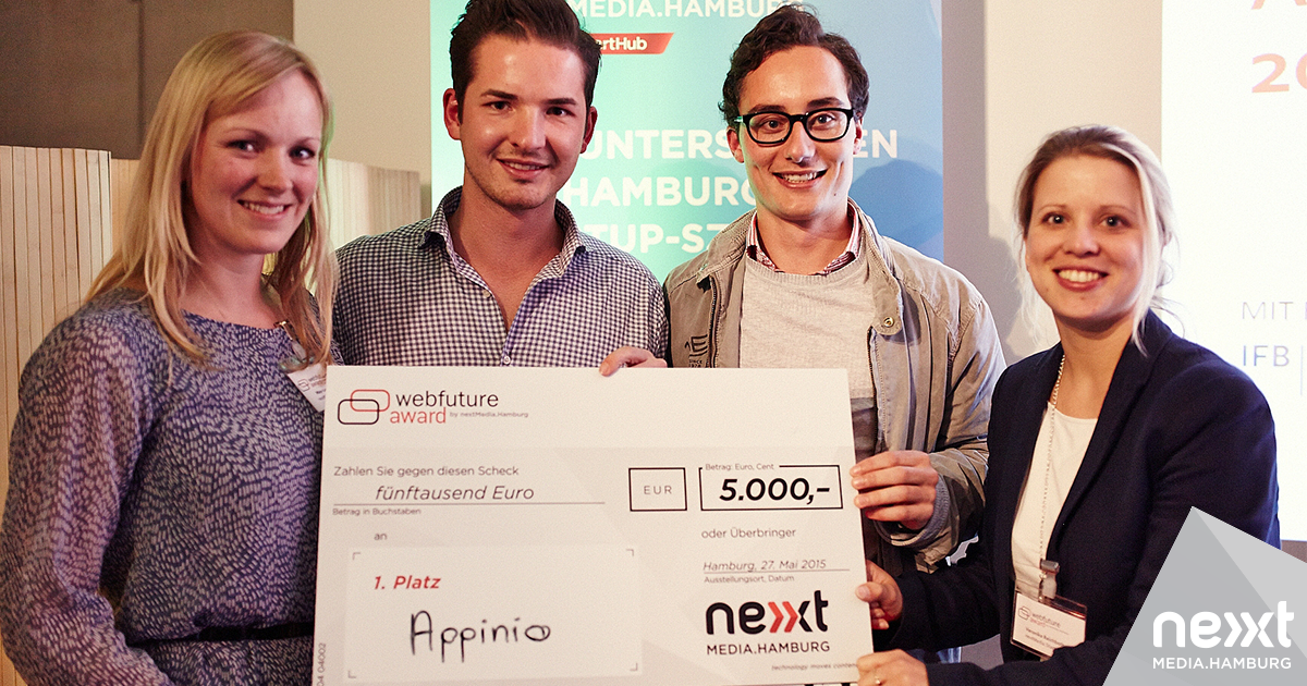 NextMediaHH's tweet photo. Wir fassen zusammen: Warum @appinio_DE den Webfuture Award 2015 gewonnen hat. #webfuture15 http://t.co/wOtmCSkktD http://t.co/K4HchWKsiV
