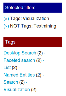 OpenSemSearch's tweet photo. New Version of faceted #search http://t.co/a4cMM5vE8E can exclude parts of results with one click on minus sign #DDJ http://t.co/wunLsBQg0R