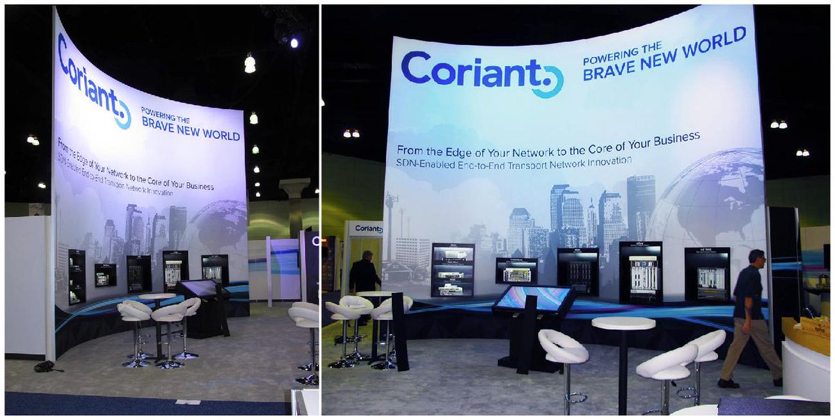 Check out Coriant's booth at OFC 2015! It featured a 20ft backlit fabric wall that changed colors throughout the day.