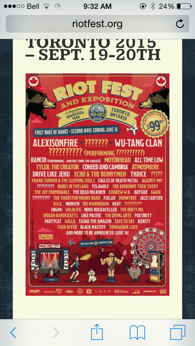 MikeW_P's tweet photo. Soooo the #riotfest2015 line up just melted my face off! http://t.co/A1jP203B04