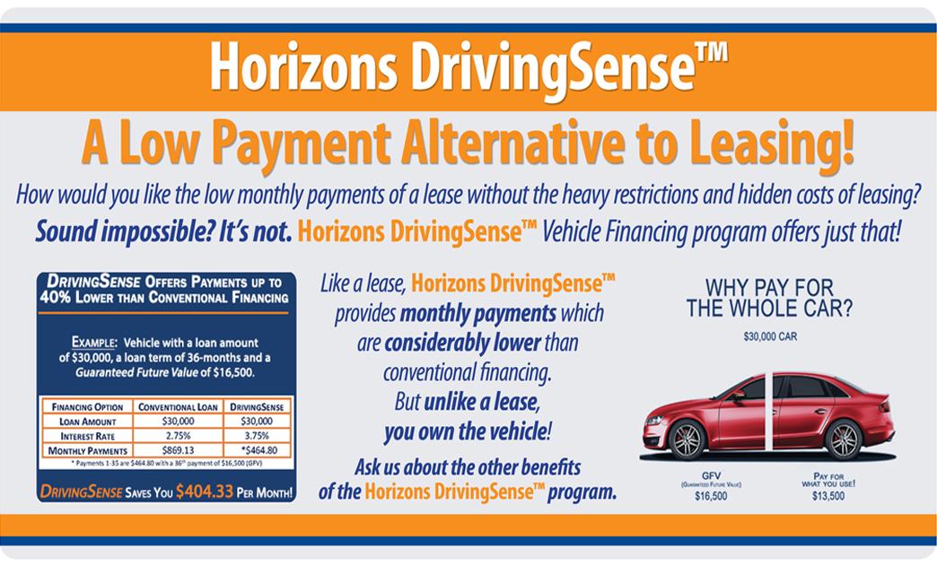 HorizonsFCU's tweet image. Why pay for the whole car? Our #DrivingSense program is a low-cost alternative to leasing. ow.ly/Nye3F