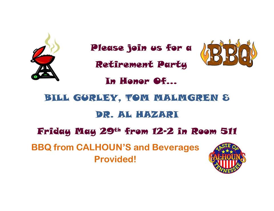 CHEMISTRYUTK's tweet photo. #PartyReminder 12pm, come to Buehler 511, enjoy food from @calhouns &celebrate retirement of our awesome #chempeople http://t.co/l4kVl8S0nJ