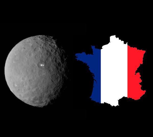 Spyder_Webb's tweet photo. #CeresFact No.1: With an average diameter of approx 950km (590 miles), #Ceres could easily span the whole of #France: http://t.co/Ell5GilLo5