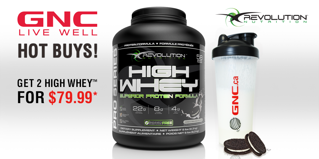 GNCCanada's tweet photo. #Contest - Stock up on #HighWhey! RT for your chance to #win a 5 lbs tub! 
#flexfriday #giveaway #rnstrong #Canada http://t.co/WJI2iPAfXL