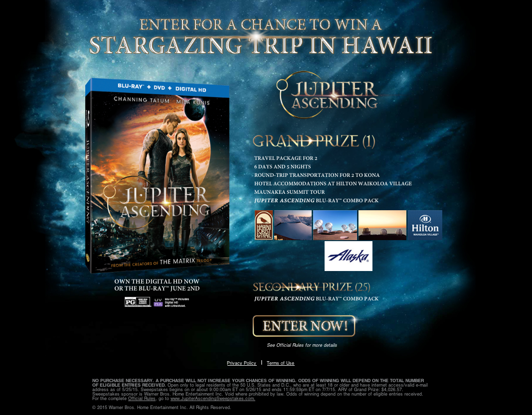Celebrate the release of #JupiterAscending with a Hawaii trip! Enter here for a chance to win: jupiterascendingsweepstakes.com