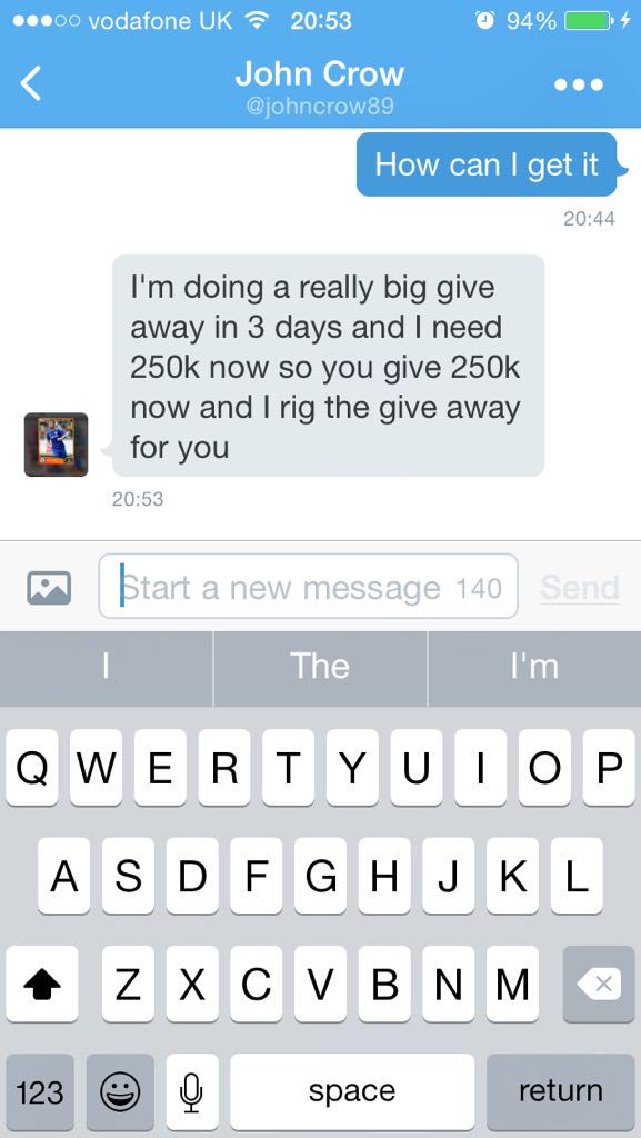 JakeFUT_'s tweet photo. Block him! He does fake giveaways! He said he'd rig a giveaway! @johncrow89 http://t.co/7hfTBA19zM