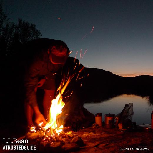 LLBean's tweet image. Building a campfire? Start with tinder, then kindling, then logs – otherwise you’ll smother the flame. #trustedguide