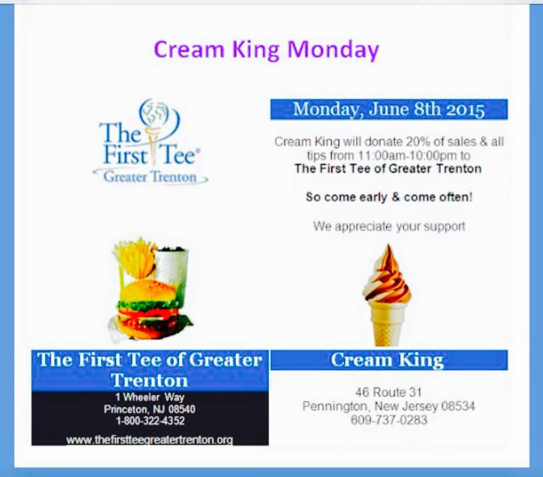 FirstTeeTrenton's tweet image. Join us on Monday 6/8 for #creamkingmonday 20% of all sales will be donated to us! @experiencemynj @TheFirstTee #tft