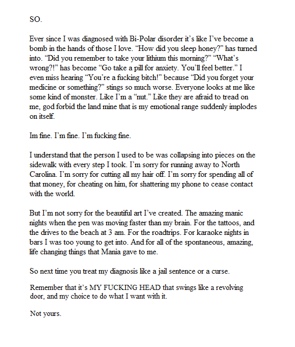 halseysupdating's tweet image. Halsey writing about her bipolar disorder back in 2012 shortly after she was diagnosed. @halseymusic