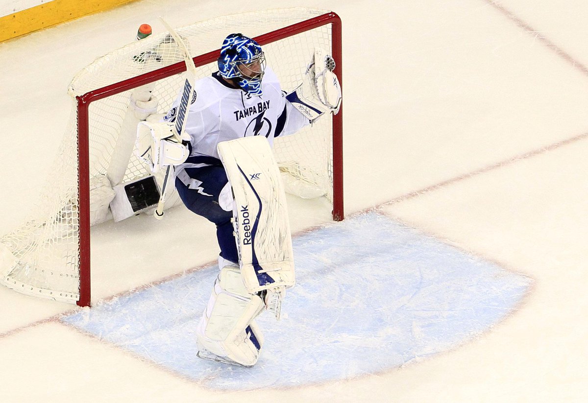 DirkShadd's tweet photo. TBLightning @Benbishop30 kicks his leg to celebrate his 2-0 shutout victory over #NYRangers in g7 at #MSG http://t.co/xagb2xZEhR