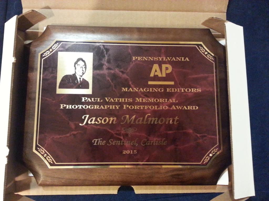 Jmalmont's tweet photo. An honor to win the Paul Vathis Memorial Photography Portfolio Award tonight. Thank you to #PAPME and @cumberlink http://t.co/3XpoM9McAN